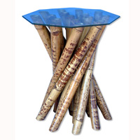 Table, Made From Bamboo With Glass