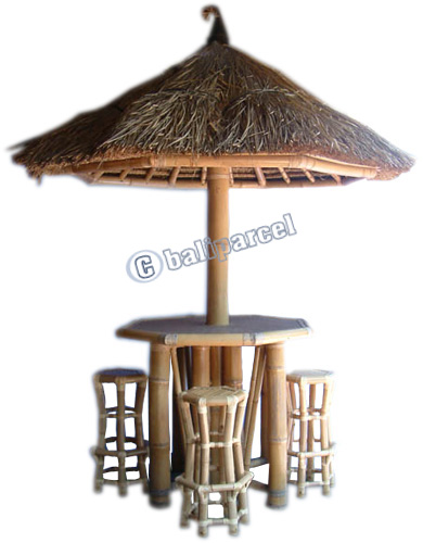 Set Bar Table With Umbrella, Made From Bamboo