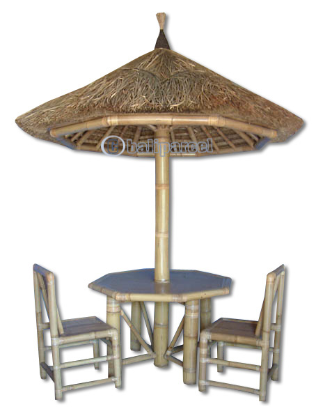 Set Bar Table With Umbrella, Made From Bamboo
