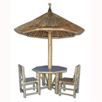 Set Bar Table With Umbrella, Made From Bamboo