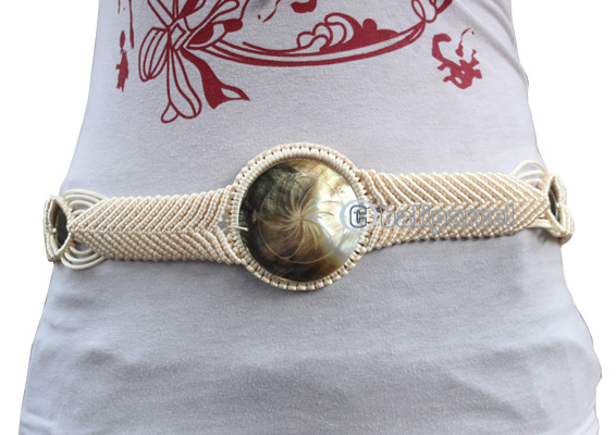 Belt, Made From Cotton String And Shell With Carving