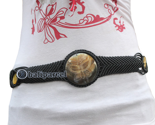 Belt, Made From Cotton String And Shell With Carving