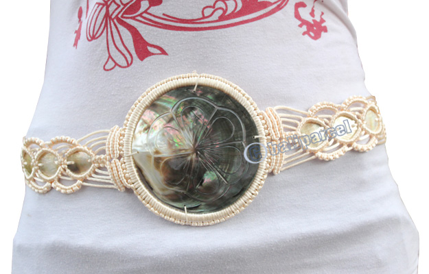 Belt, Made From Cotton String And Shell With Carving