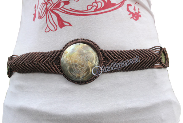 Belt, Made From Cotton String And Shell With Carving