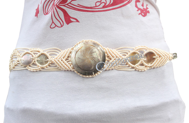 Belt, Made From Cotton String And Shell With Carving