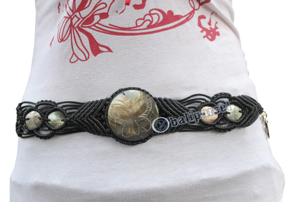Belt, Made From Cotton String And Shell With Carving