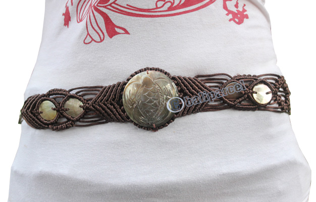 Belt, Made From Cotton String And Shell With Carving