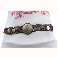 Belt, Made From Cotton String And Shell With Carving