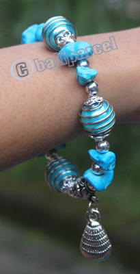Bracelet, Made From Glassbeads With Metal And Stone