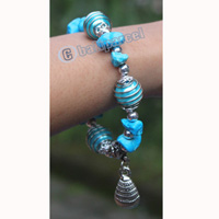 Bracelet, Made From Glassbeads With Metal And Stone