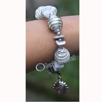 Bracelet, Made From Glassbeads With Metal And Stone