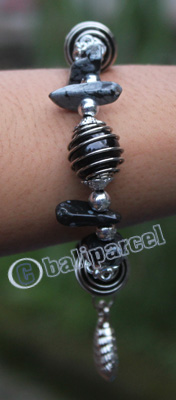 Bracelet, Made From Glassbeads With Metal And Stone