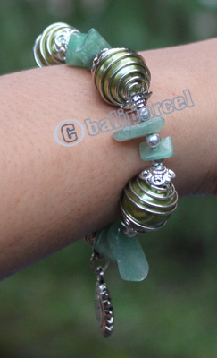 Bracelet, Made From Glassbeads With Metal And Stone