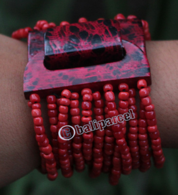 Bracelet, Made From Glassbeads And Sono Wood With Painted