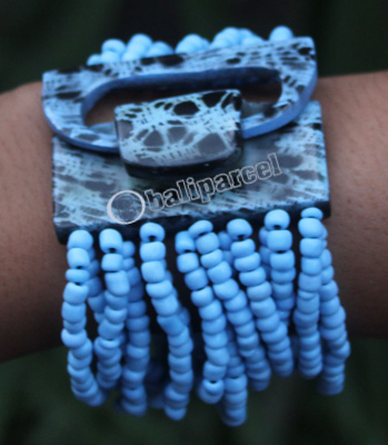 Bracelet, Made From Glassbeads And Sono Wood With Painted