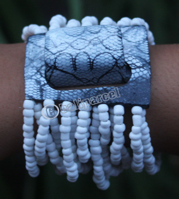 Bracelet, Made From Glassbeads And Sono Wood With Painted