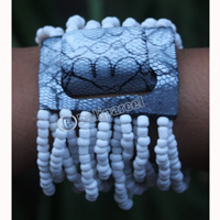 Bracelet, Made From Glassbeads And Sono Wood With Painted