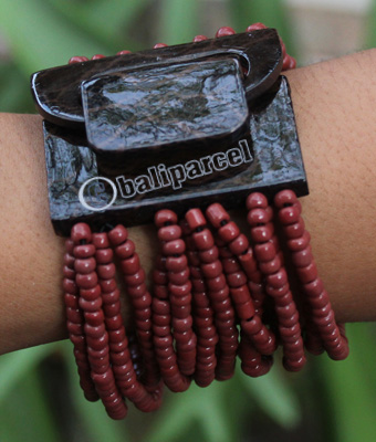 Bracelet, Made From Glassbeads And Sono Wood With Painted