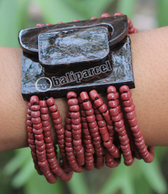 Bracelet, Made From Glassbeads And Sono Wood With Painted