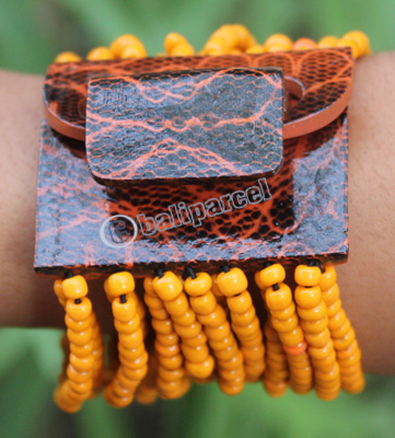 Bracelet, Made From Glassbeads And Sono Wood With Painted