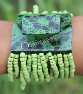 Bracelet, Made From Glassbeads And Sono Wood With Painted