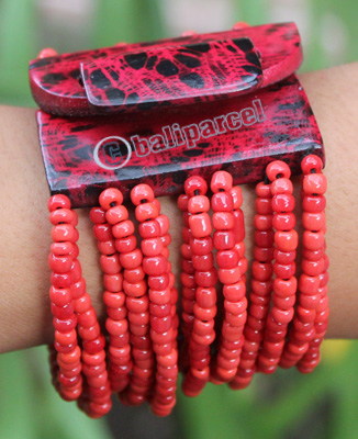 Bracelet, Made From Glassbeads And Sono Wood With Painted