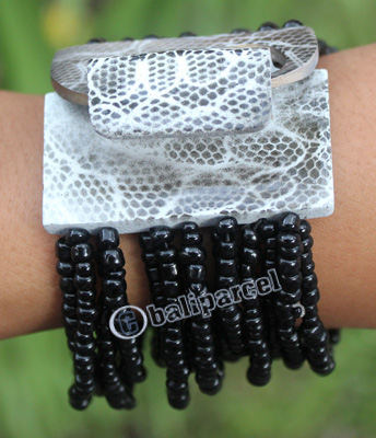 Bracelet, Made From Glassbeads And Sono Wood With Painted