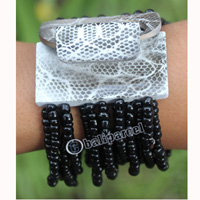 Bracelet, Made From Glassbeads And Sono Wood With Painted