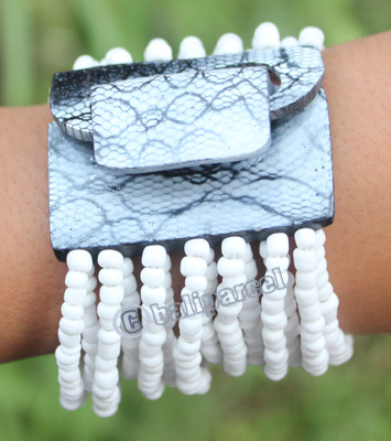 Bracelet, Made From Glassbeads And Sono Wood With Painted