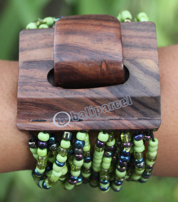 Bracelet, Made From Glassbeads With Sono Wood