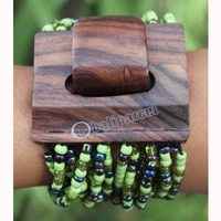 Bracelet, Made From Glassbeads With Sono Wood