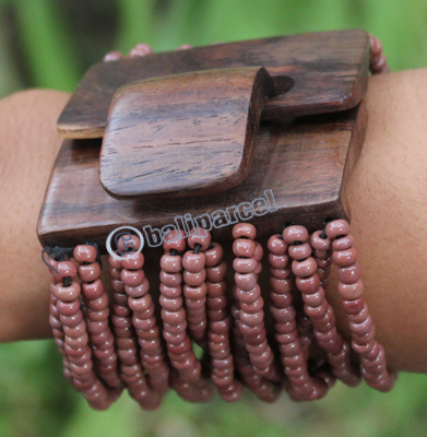Bracelet, Made From Glassbeads With Sono Wood
