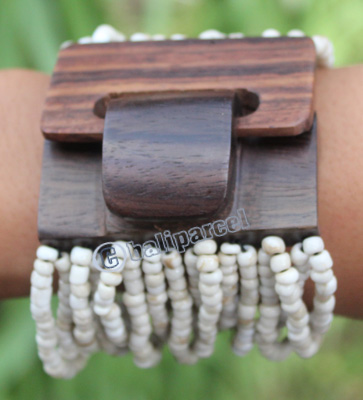 Bracelet, Made From Glassbeads With Sono Wood