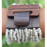 Bracelet, Made From Glassbeads With Sono Wood