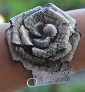 Bangle, Made From Leather Snake Skin 