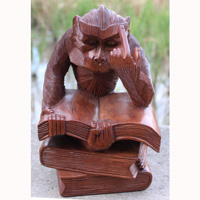 Wooden Monkey, Hand Carved From Suar Wood