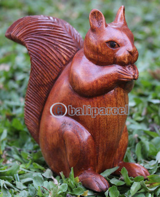 Wooden Squirrel, Hand Carved From Suar Wood