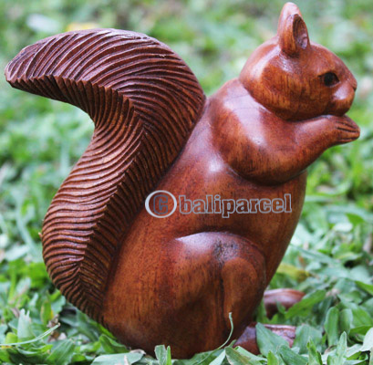 Wooden Squirrel, Hand Carved From Suar Wood