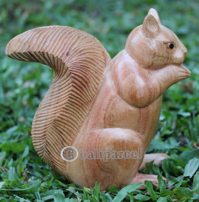 Wooden Squirrel, Hand Carved From Suar Wood