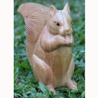 Wooden Squirrel, Hand Carved From Suar Wood