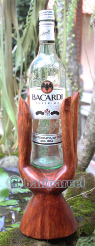 Finger Wine Bottle Holder Carving, Hand Carved From Suar Wood