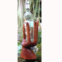 Finger Wine Bottle Holder Carving, Hand Carved From Suar Wood