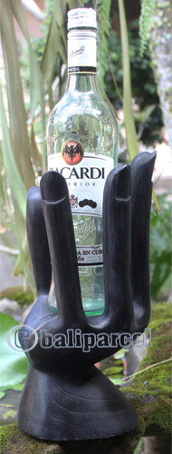 Finger Wine Bottle Holder Carving, Hand Carved From Suar Wood