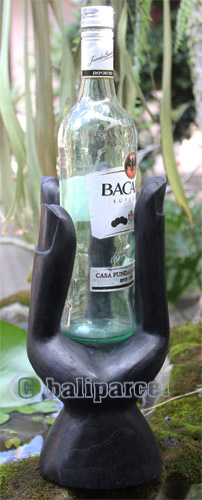 Finger Wine Bottle Holder Carving, Hand Carved From Suar Wood