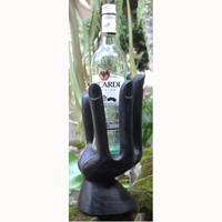 Finger Wine Bottle Holder Carving, Hand Carved From Suar Wood