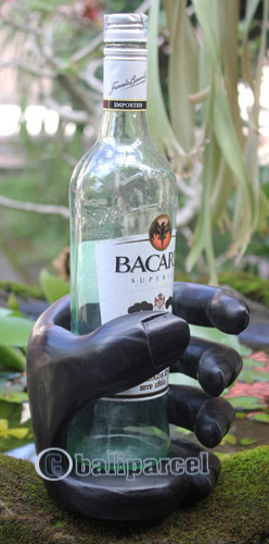 Finger Wine Bottle Holder Carving, Hand Carved From Suar Wood
