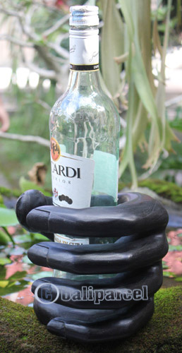 Finger Wine Bottle Holder Carving, Hand Carved From Suar Wood