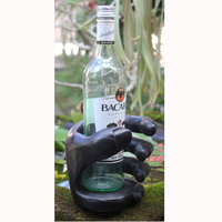 Finger Wine Bottle Holder Carving, Hand Carved From Suar Wood