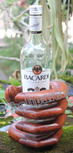 Finger Wine Bottle Holder Carving, Hand Carved From Suar Wood