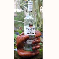 Finger Wine Bottle Holder Carving, Hand Carved From Suar Wood